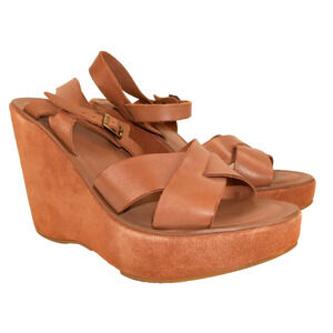 Kork-Ease Women's Bette Sandal Size 10 Wedge Platform Tan Leather Slingback